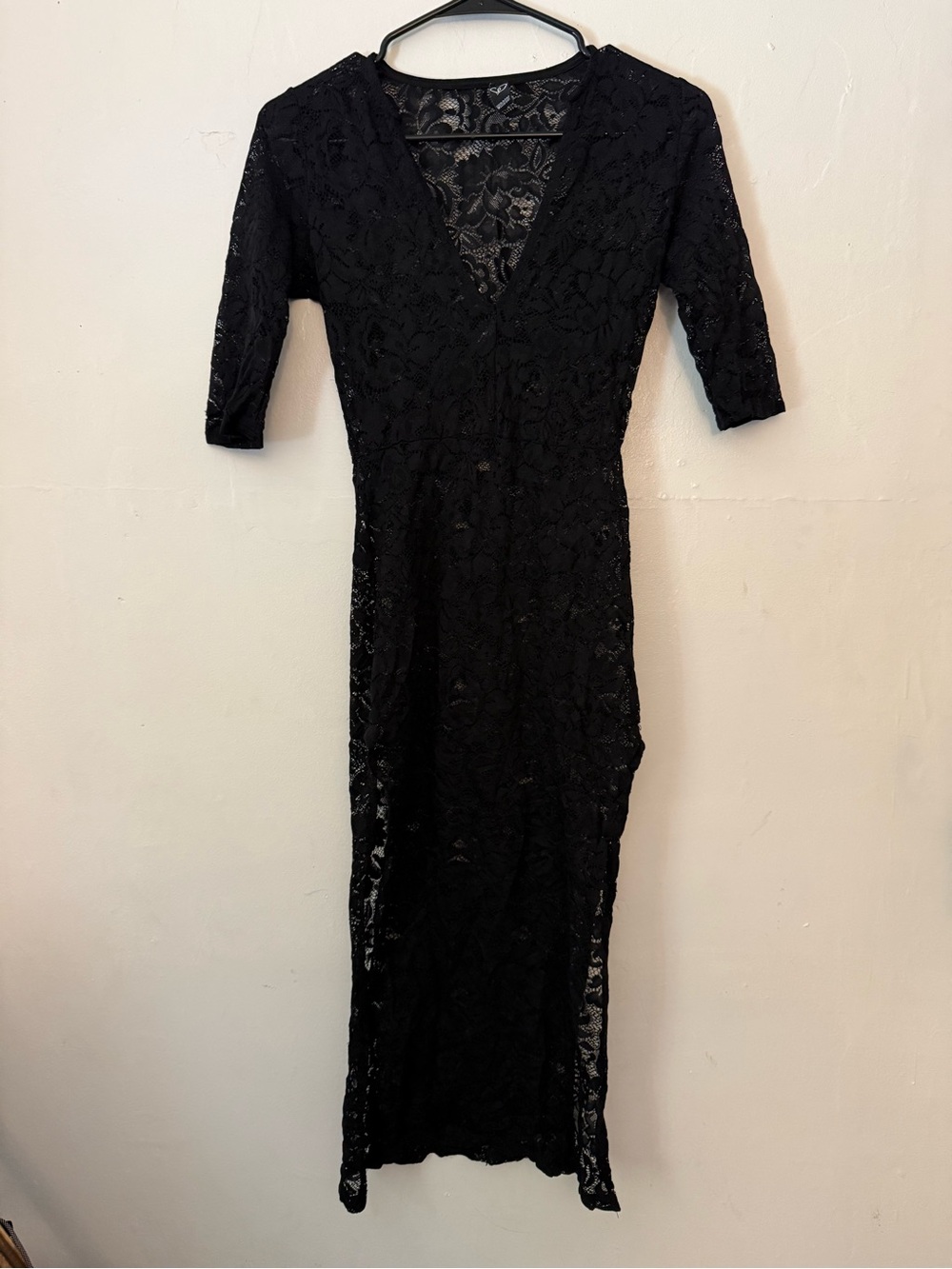 Women's Black Lace Cover Maxi Dress with V-Neck
